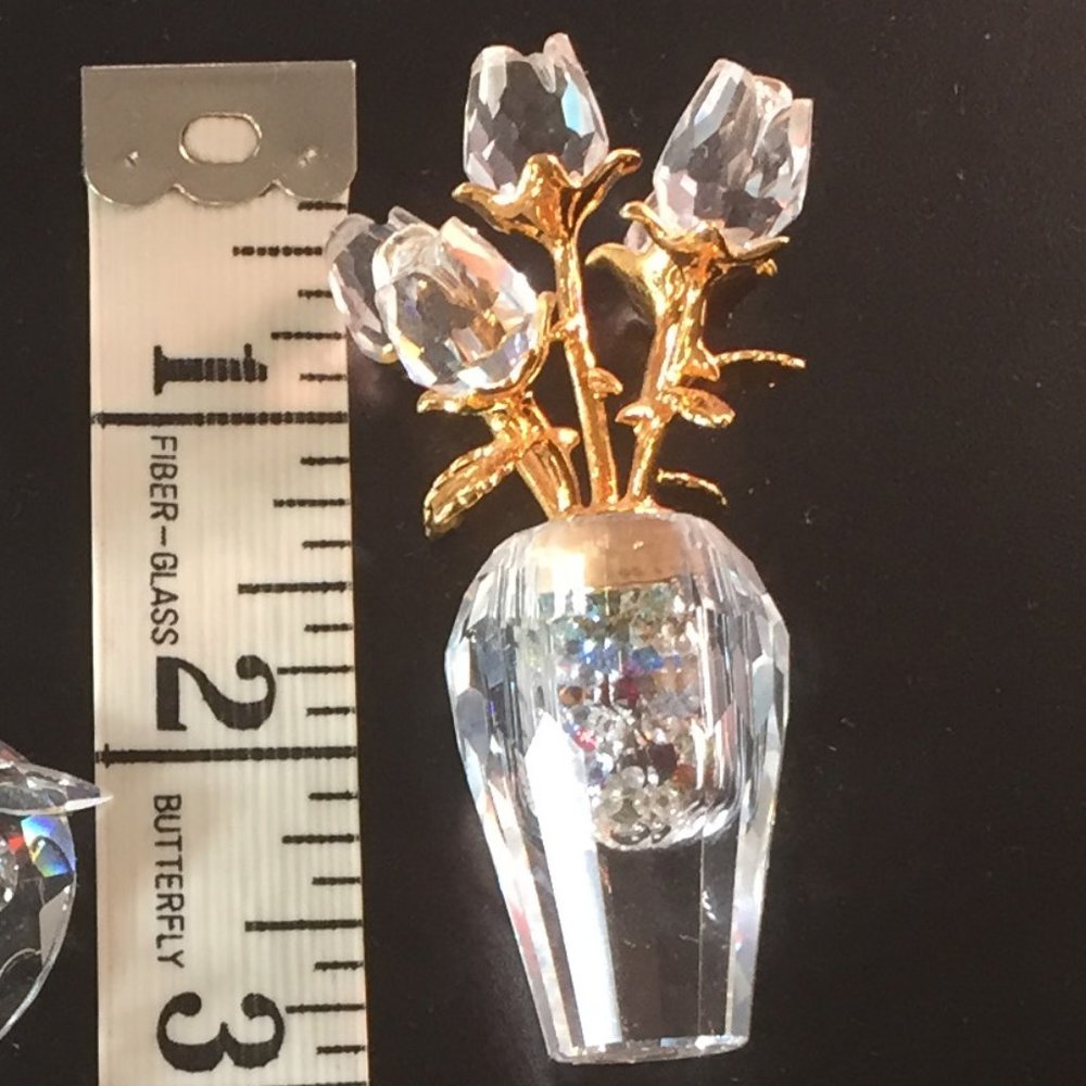 Swarovski 🦢 Swan Signed Crystal Spring Rose 🌹🌹 Flower Vase